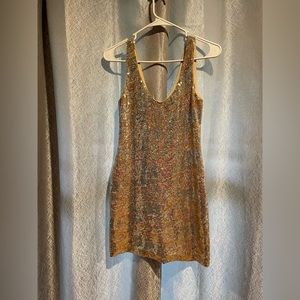 As U Wish Silver and Gold Sequined Mini Dress - Small